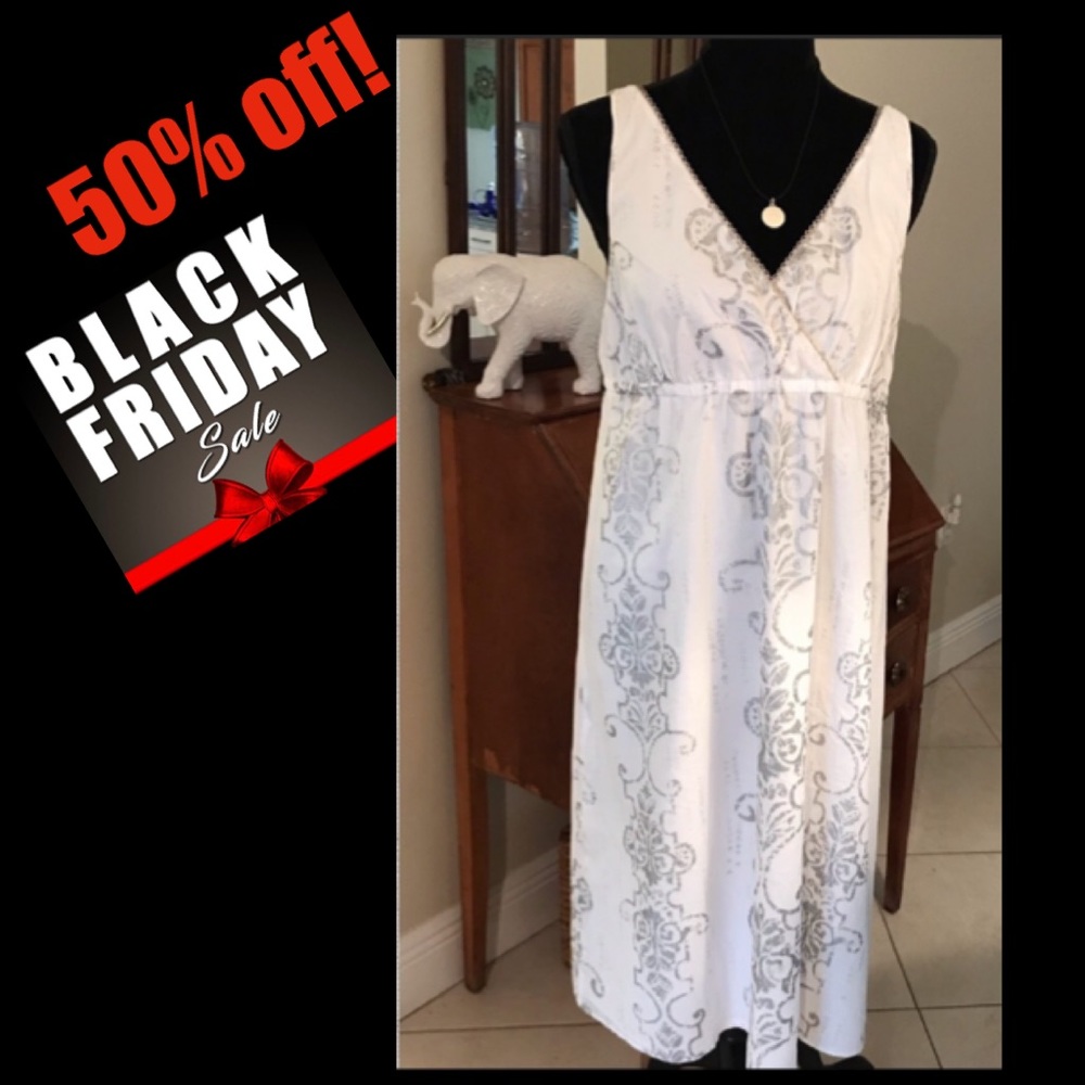 LOFT 100% cotton white & silver sundress. Size 14
